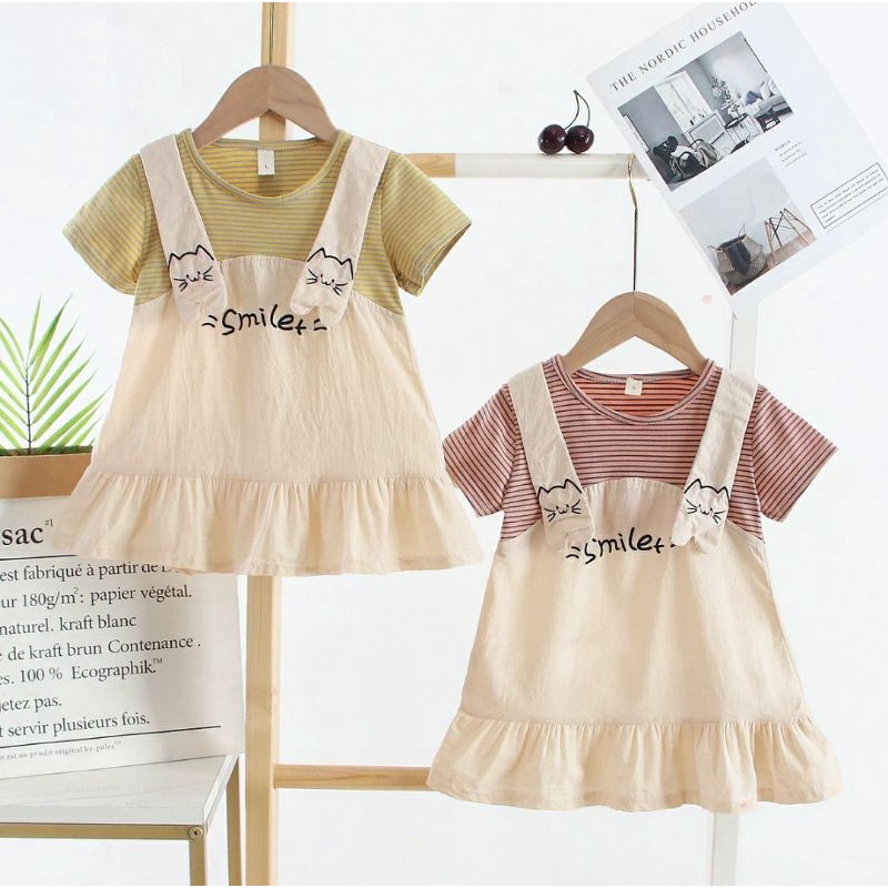 Đầm Gỉa Yếm Bé Gái Dưới 1 tuổi, Sọc Màu Có Túi Phía Trước Chất Cotton Thấm Hút Mồ Hôi , Anna Store