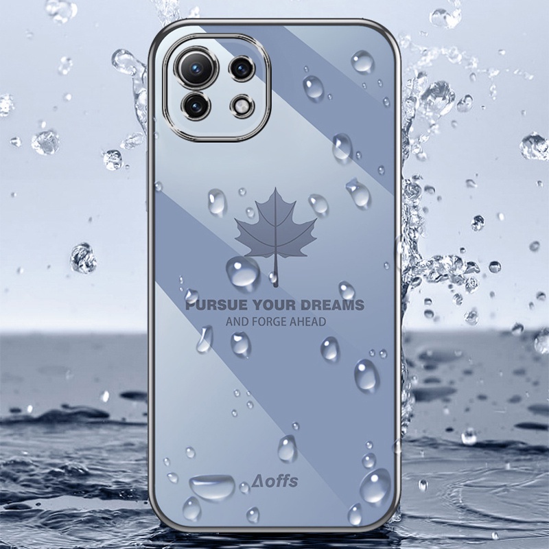 Ốp điện thoại dáng vuông Koosuk mạ silicon mềm họa tiết lá phong cho Xiaomi Mi11 Lite Mi 11 10 9 10T Pro