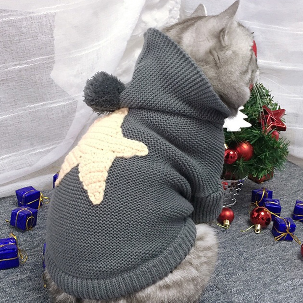 Áo len có mũ giữ ấm mùa đông thân thiện với da dành cho mèo cưng