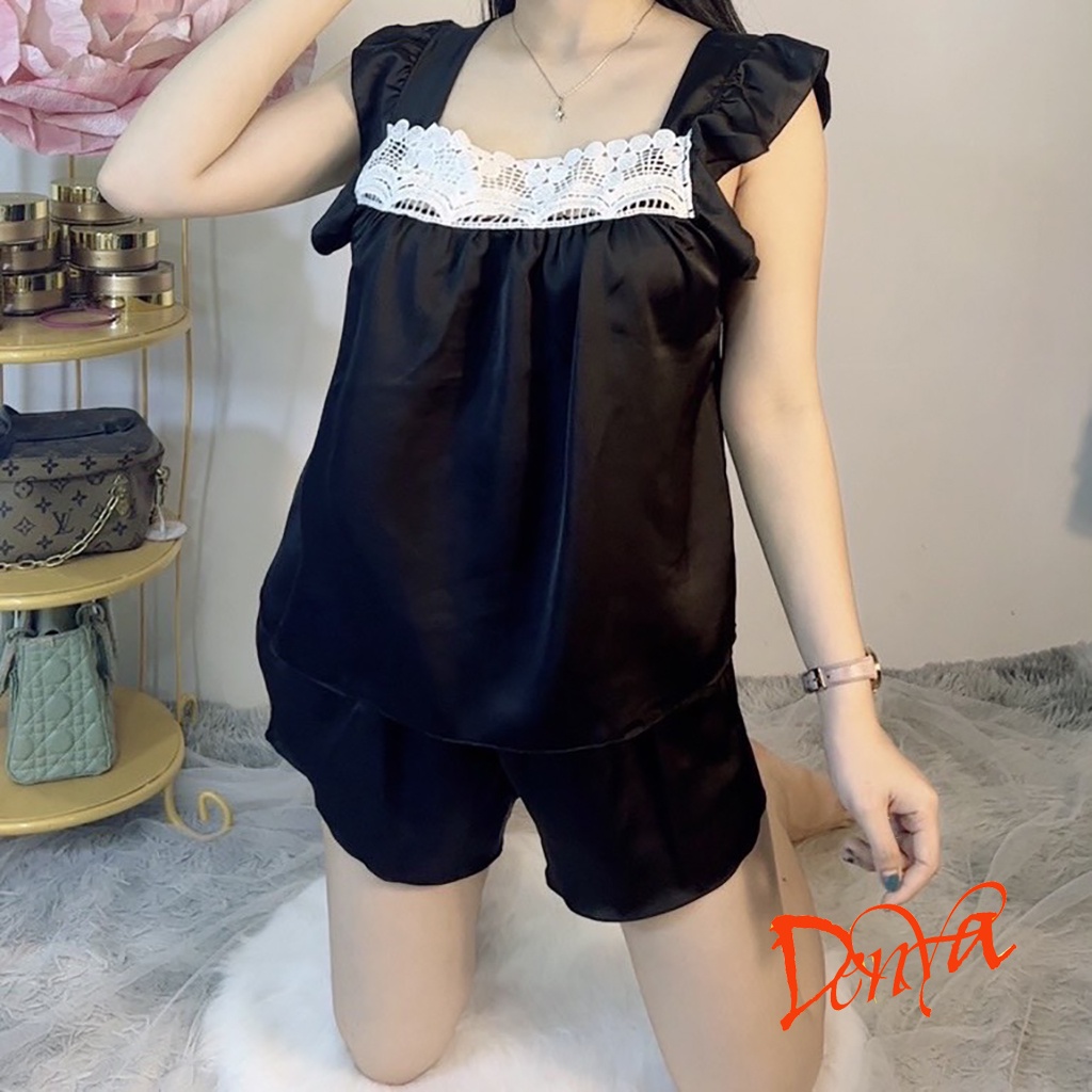 Đồ bộ nữ chất satin, tay cánh tiên cổ vuông, dạng đồ bộ đùi xinh xắn, DB21