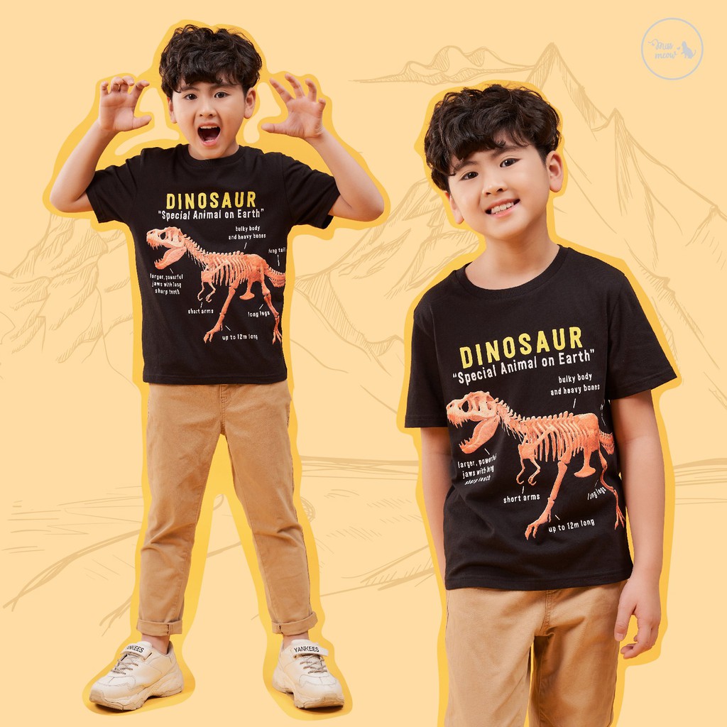 Áo Phông Bé Trai Bigfox, Áo Cộc Tay Trẻ Em, Khủng Long Dinosaur 3-11, Chất Cotton Xuất