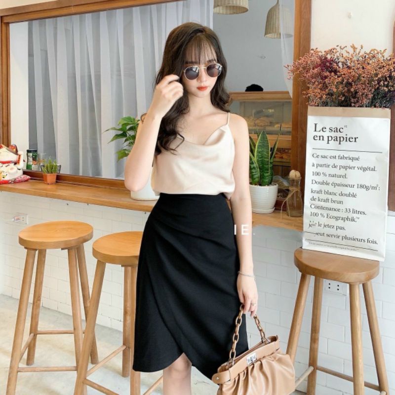 Chân váy công sở nhúng chéo tà
