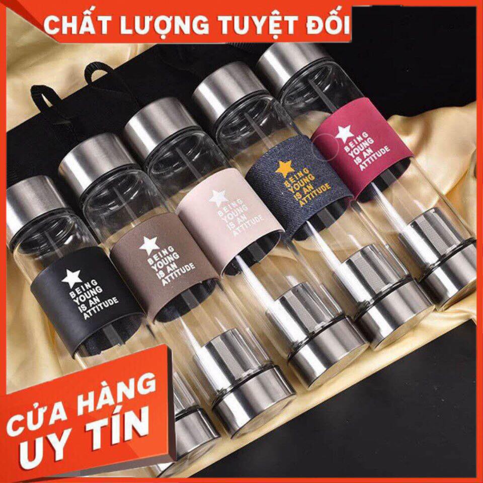 Bình thủy tinh 2 đáy chịu nhiệt có lọc trà 450ml