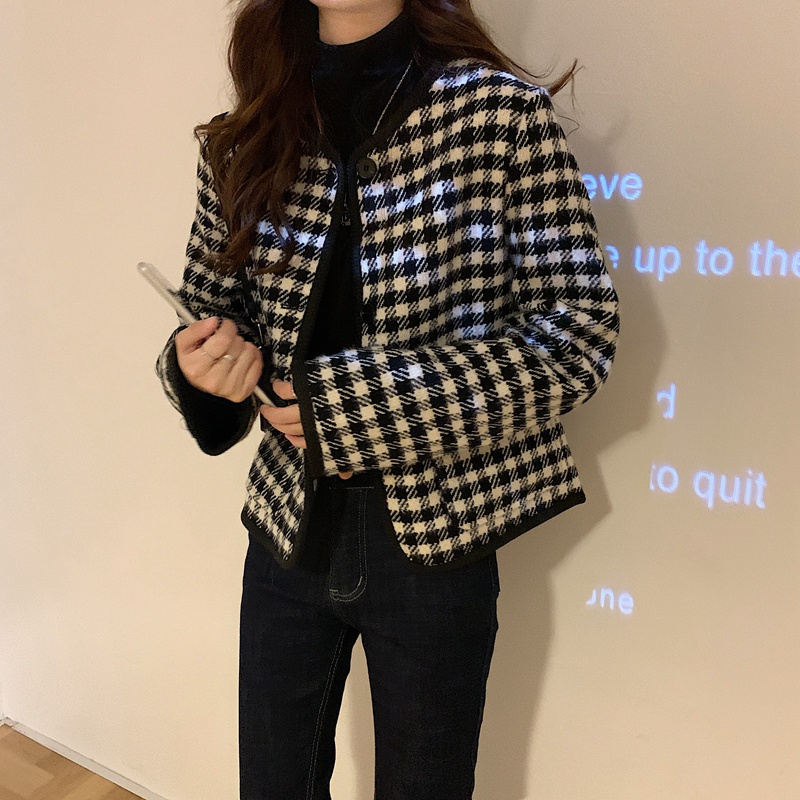 Áo khoác tay dài cổ tròn họa tiết sọc caro 46617 | BigBuy360 - bigbuy360.vn