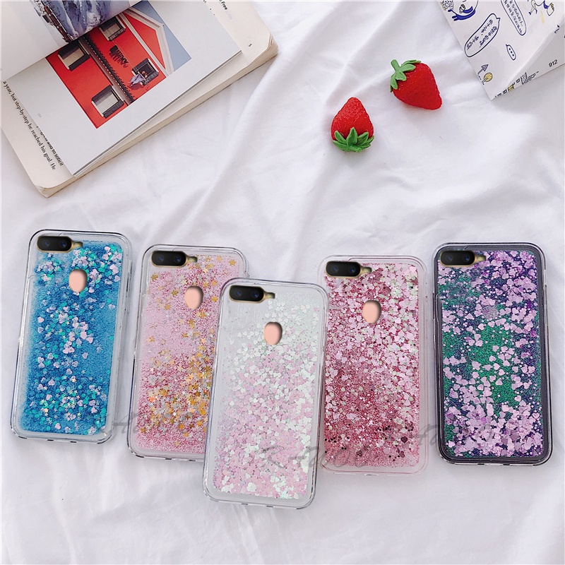Ốp Điện Thoại TPU Mềm Trong Suốt Phối Kim Tuyến Nước Cho Oppo A5S A7 A12 A12E A5 R15 F7 F5 F9 C1 C2