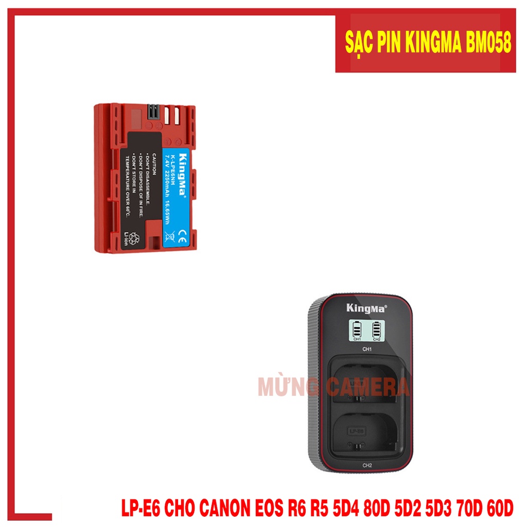 Bộ Pin sạc đôi Kingma LP-E6NH EOS R6 R5 5D4 90D 6d2 5D3
