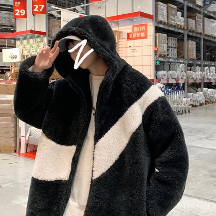 Áo Khoác Lông Tích Chéo Đen Trắng Form , Áo Lông Nam Mùa Đông Siêu Dày Ấm