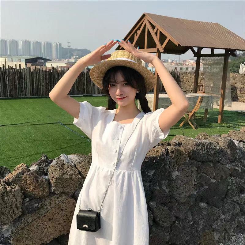 Đầm Perty dài ngang gối ngọt ngào dễ thương phong cách Hàn Quốc thời trang mùa hè cho nữ