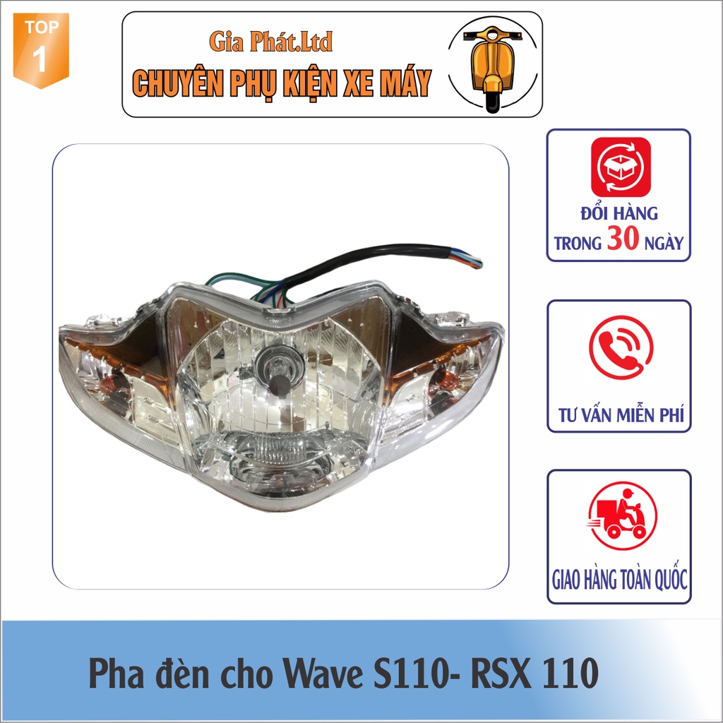 Combo ốp đầu Wave RSX 110  gồm Mào XANH TÍM - Gáy BẠC - và Pha đèn kèm bóng