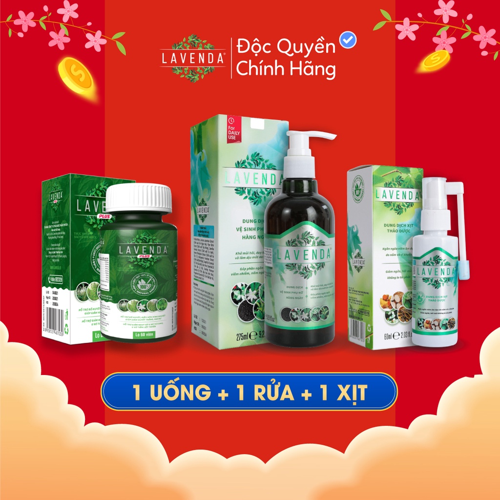 Combo bộ 3 LAVENDA xóa sổ khí hư, huyết trắng, nấm ngứa (1 xịt Lavenda 60ml + 1 rửa Lavenda 275ml + 1 Lavenda Plus 50g)