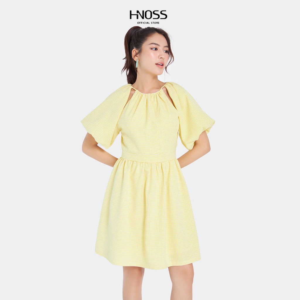 Đầm Xoè Nữ Thời Trang HNOSS Cut-Out Vai Tay Phồng HNDLU055