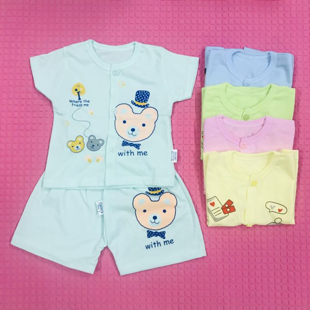 Bộ Quần Áo Cộc Sơ Sinh Vải Cotton In Hình Cho Bé 3-10kg / BC2V