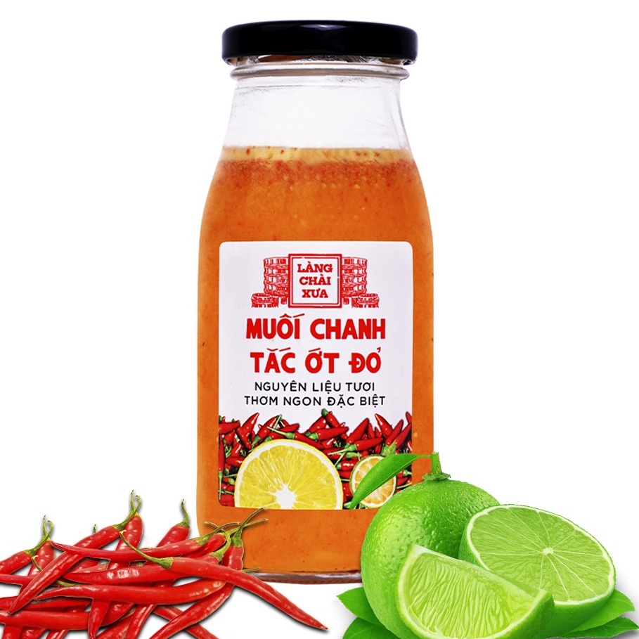 Muối ớt đỏ chanh tắc cao cấp Làng Chài Xưa, nguyên liệu tươi, thơm ngon đặc biệt, chai thủy tinh 300gr