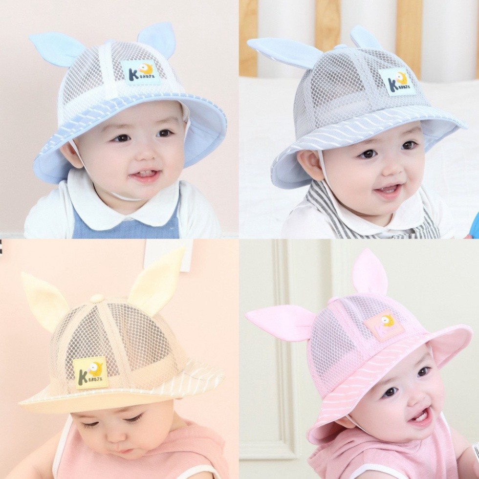 Mũ rộng vành có quai cho bé trai và bé gái từ 6 tháng đến 3 tuổi vải lưới ( mũ KKJ )