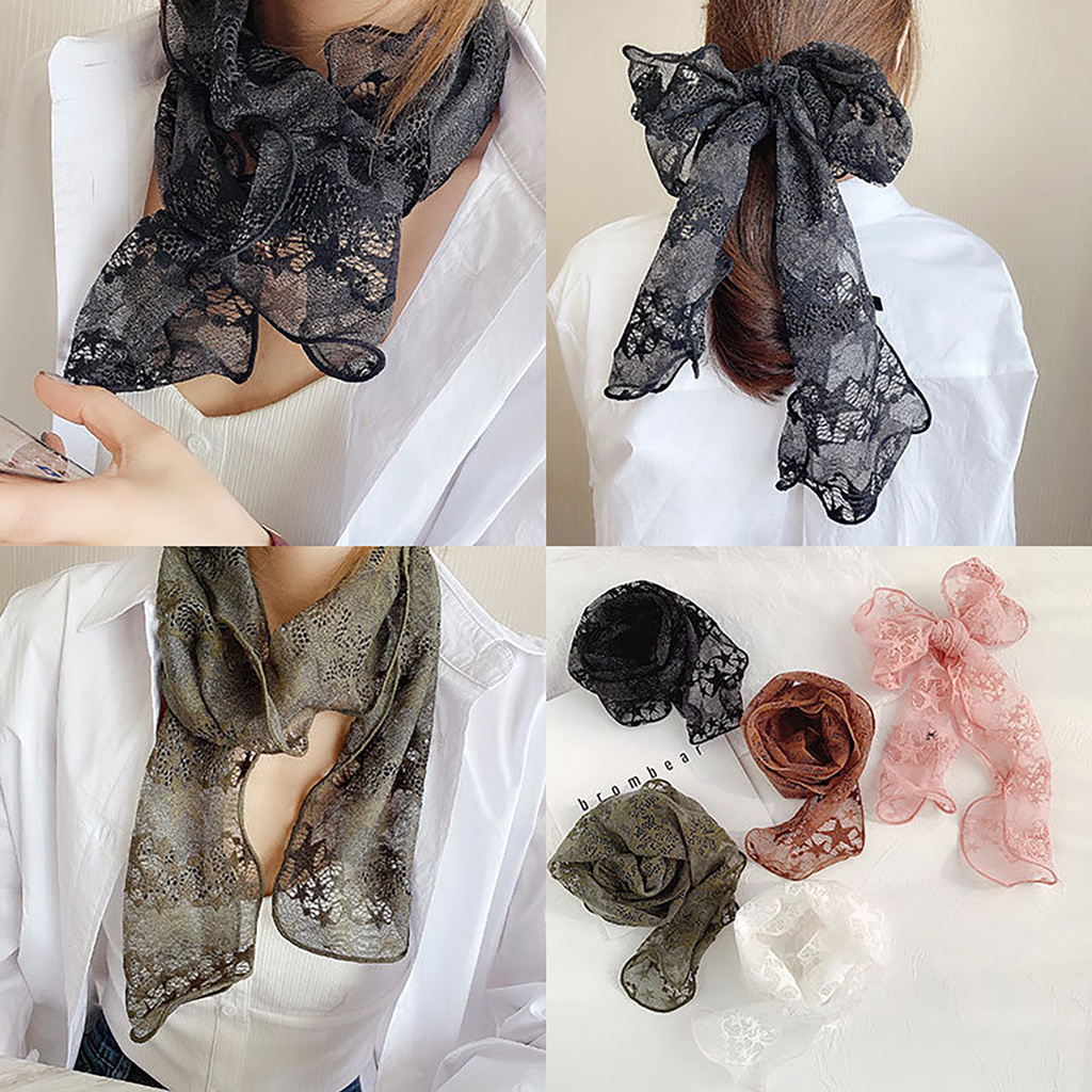 SBaby_ Hair Scrunchie Printed Headdress Lace Ladies Hair Scarf Scrunchie for Daily Wearing