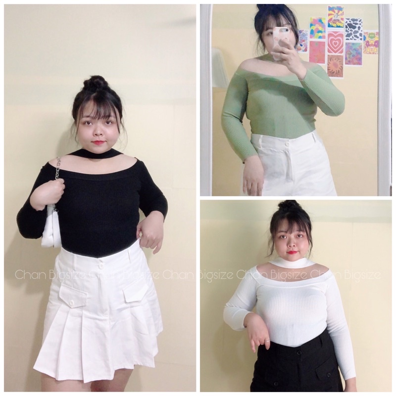 Áo dệt kim trễ vai tay dài bigsize 55-75kg