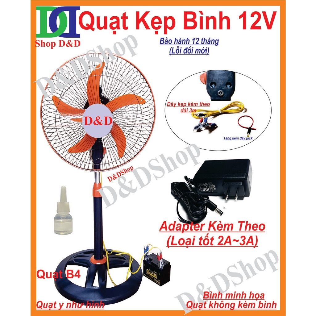 Quạt Kẹp Bình 12V và Sử Dụng Điện 220V, Có 3 Tốc Độ Gió, Có Đèn Led Siêu Sáng. Sử Dụng Thêm Pin 3S, Pin Máy Khoan,..