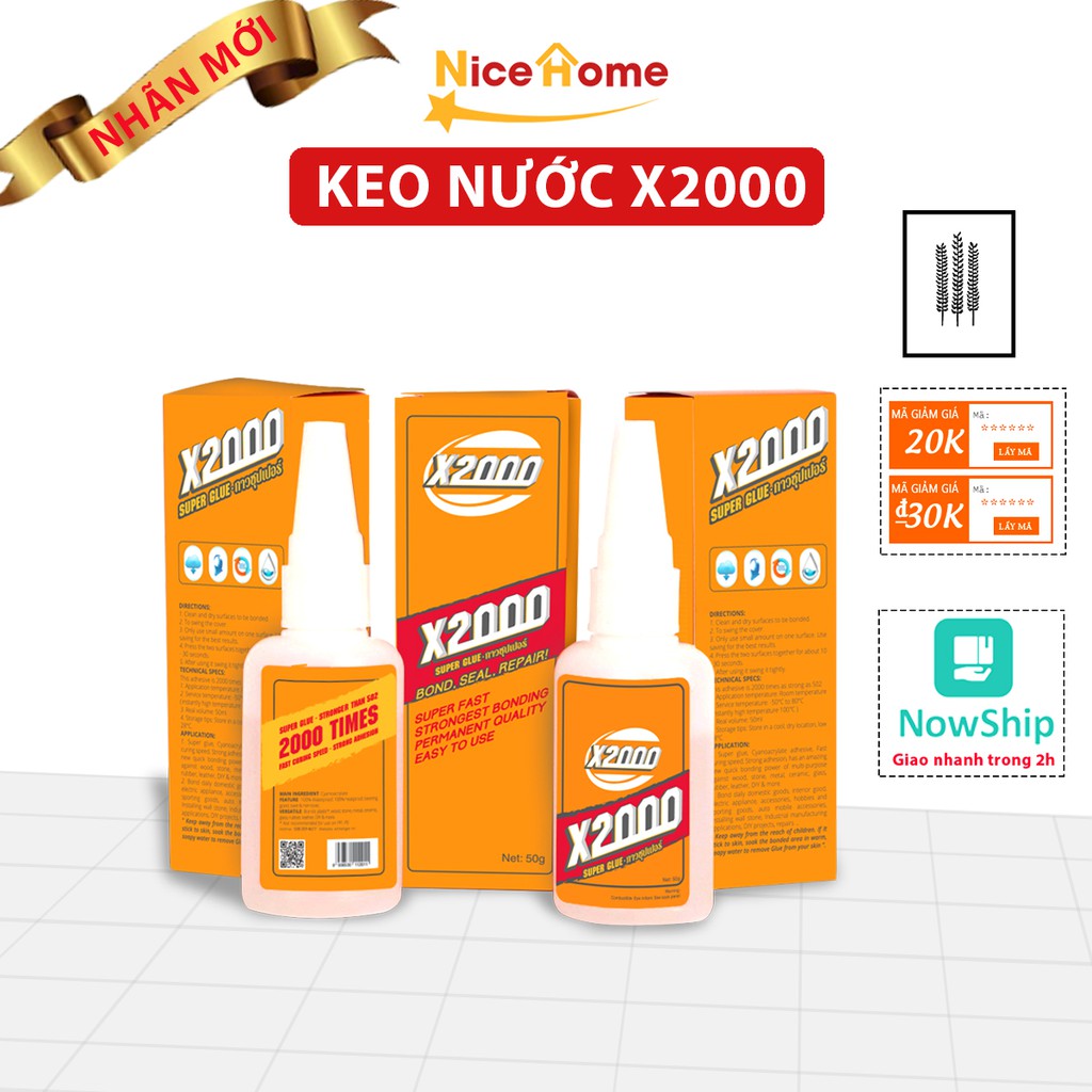 Keo dán X2000 siêu dính, keo dán đa năng dán được tất cả các vật liệu trong nhà (keo nước 50ml)