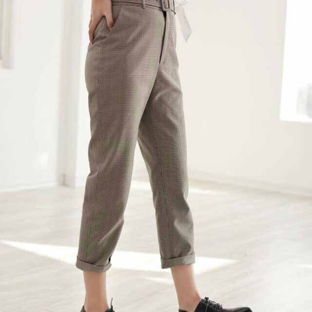 Quần baggy vải kẻ