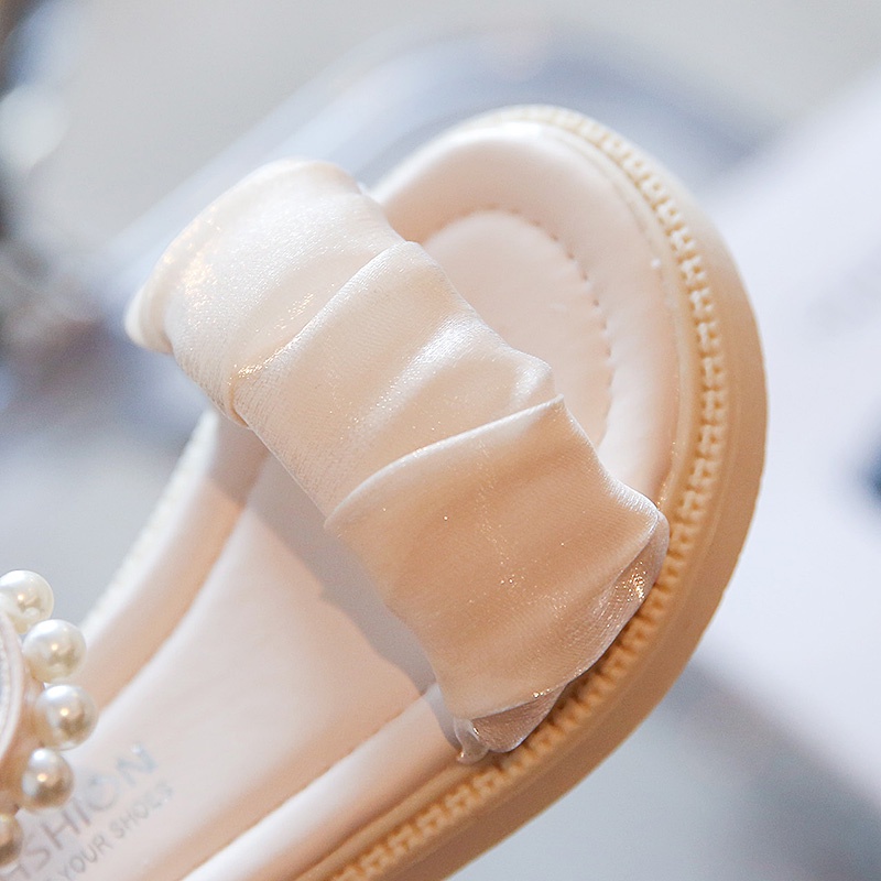 Sandal Đế Mềm Đính Nơ Và Dây Cột Ngọc Trai Thời Trang 2022 Cho Bé Gái Sandal ngọc bé gái