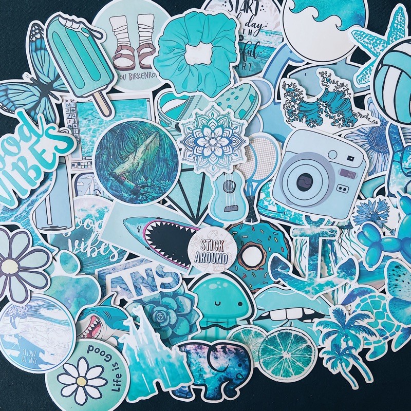 [Xanh dương] Set sticker hình dán xanh dương theme light blue nhám chống nước, dán laptop, điện thoại, nón bảo hiểm,..