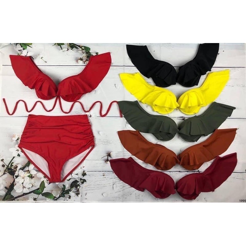 Bikini biển 2 mảnh ❤️ FREESHIP ❤️ Đồ bơi áo gọng cánh tiên và quần nhún cạp cao