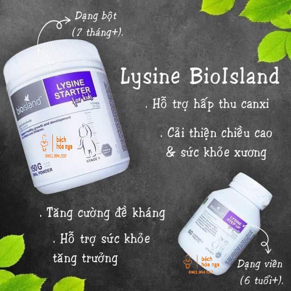 Bột Tăng Chiều Cao Lysine Bioisland Úc Cho Bé Từ 7m Hộp 150g