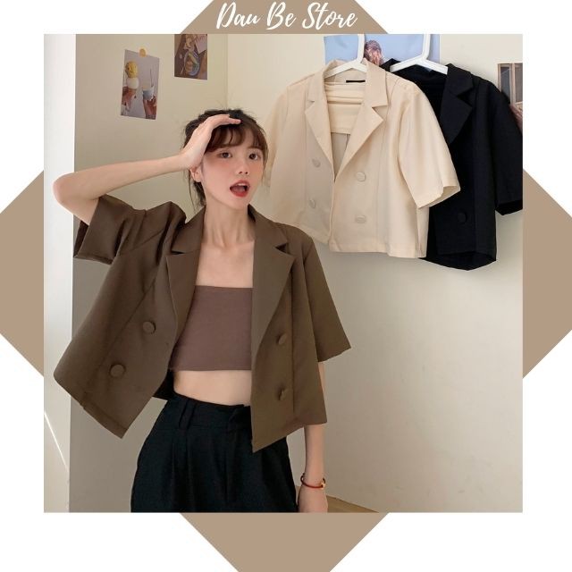 Áo Blazer Croptop Ngắn Tay Dáng Suông - Vest Màu Trơn Kèm Yếm Dáng Rộng Chất Mát  - Daube - A027 | BigBuy360 - bigbuy360.vn