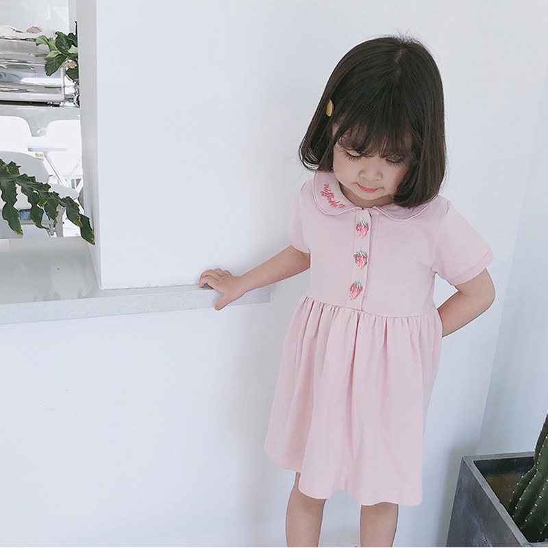 Đầm Cổ Búp Bê Màu Hồng Xinh Xắn Cho Bé Gái