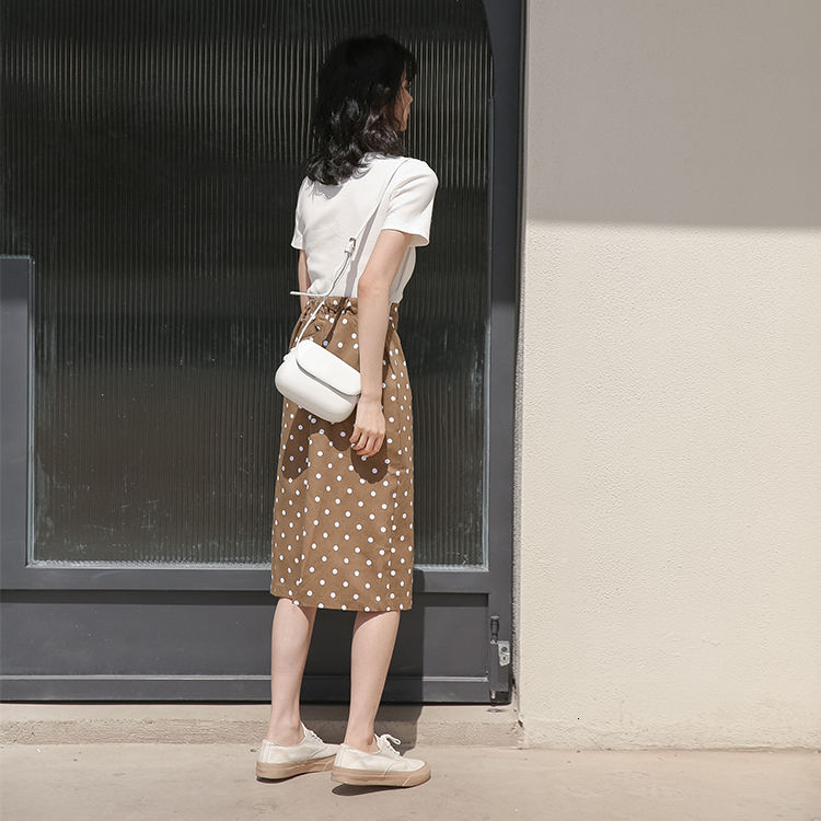 Chân váy lưng cao họa tiết chấm bi phong cách Hàn Quốc thời trang dễ phối đồ dành cho nữ