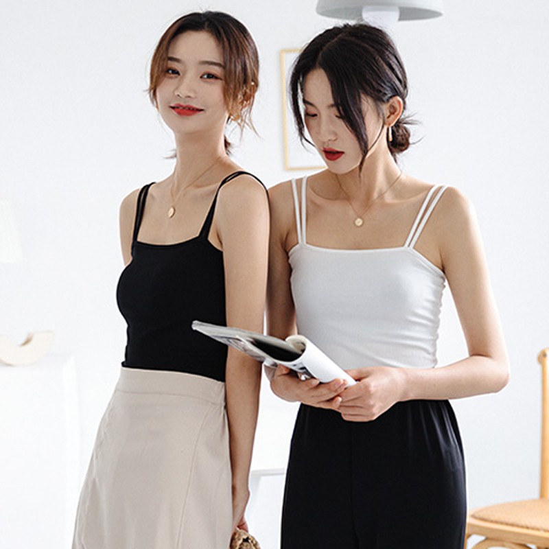 Xiaozhainv Áo hai dây dệt kim đơn giản 8 màu tuỳ chọn phong cách thời trang Hàn Quốc cho nữ