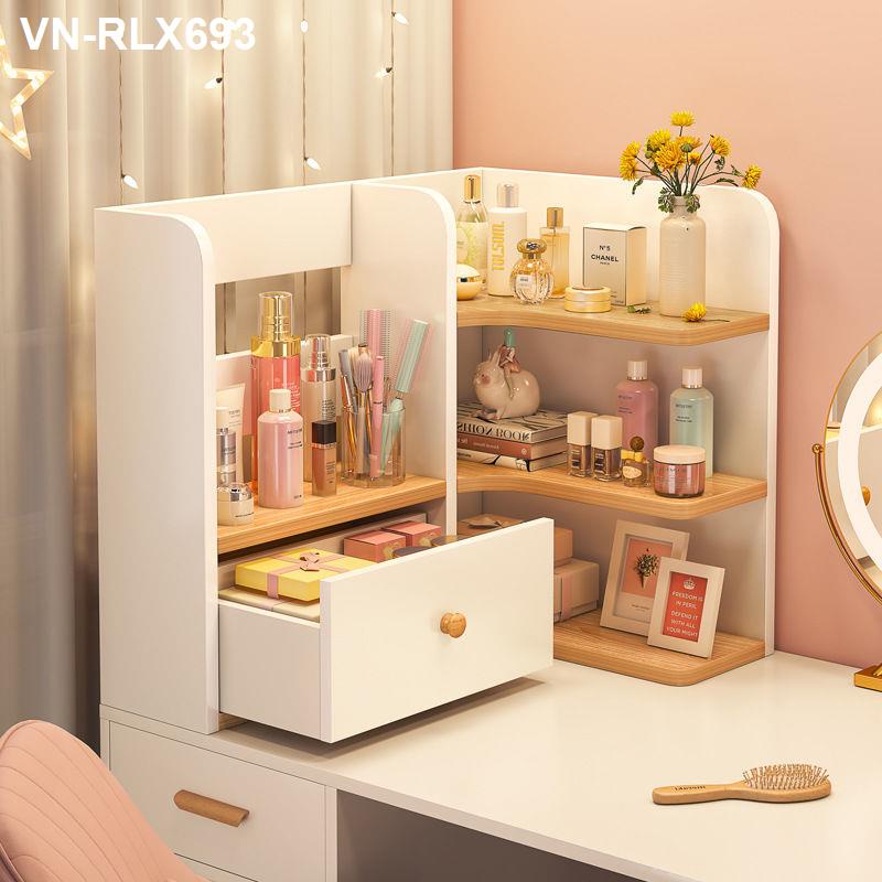 ✾Hộp mỹ phẩm Kệ để bàn Chăm sóc da Trang điểm Tủ bằng gỗ Ngăn chống bụi kéo Son môi Mặt nạ