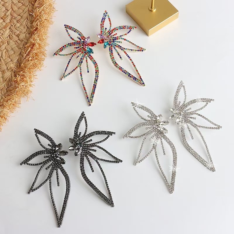 Bông Tai Hình Hoa Lá Đính Kim Cương Giả Phong Cách Âu Mỹ Thời Trang Cho Nữ