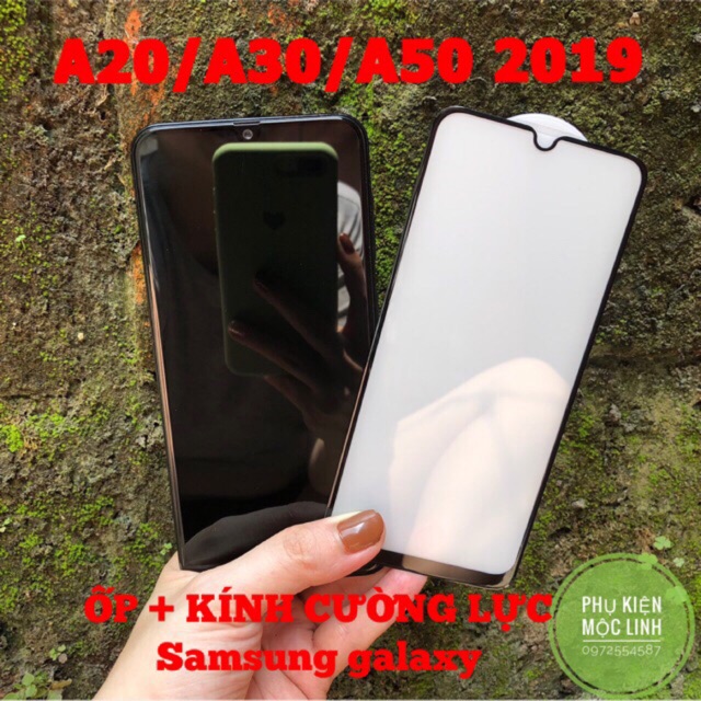 Combo ốp + kính full màn full keo 9H samsung galaxy A20 A30 A50 2019