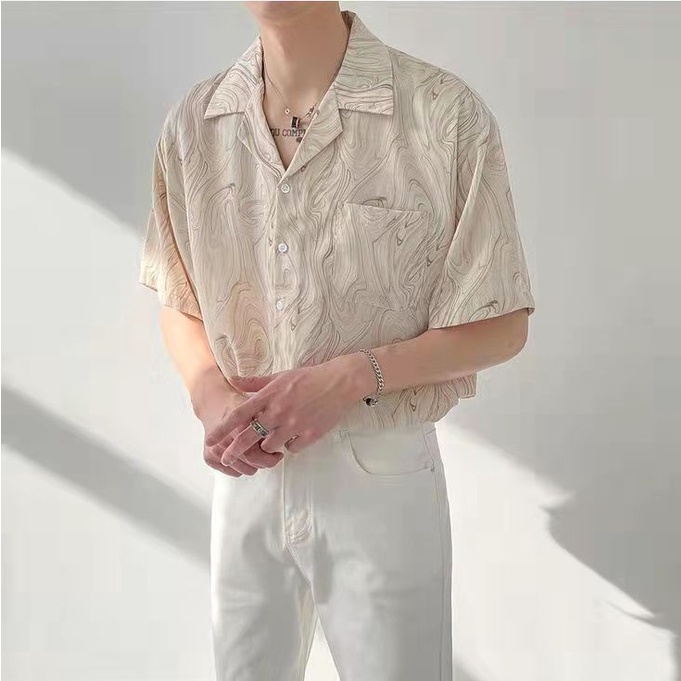 Áo Sơ Mi Tay Ngắn Họa Tiết Màu Nhuộm Thời Trang Cá Tính Cho Áo Sơ Mi Công Sở ÁO Sơ Mi Nam Cotton KiểU HàN QuốC KhôNg NhăN