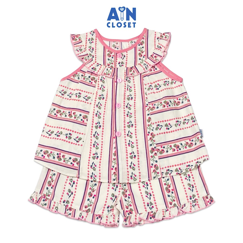 Bộ quần áo ngắn bé gái họa tiết Vector đường hoa nâu cotton - AICDBGM2SKFS - AIN Closet
