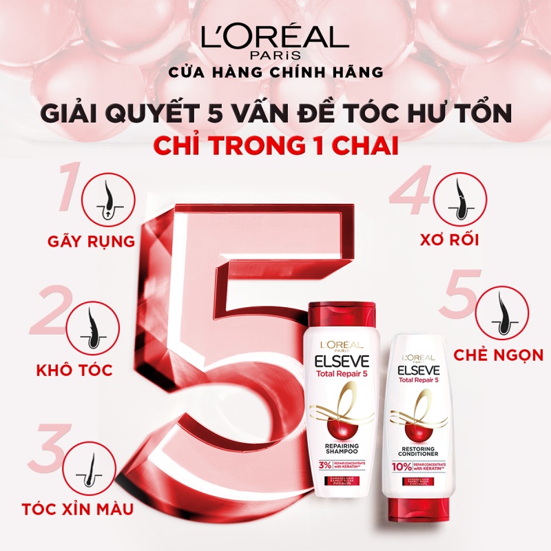 Dầu Gội Giúp Phục Hồi Tóc Hư Tổn L'oreal Paris Elseve Total 5 Filler Repairing 280ml/620ml