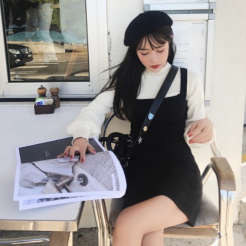 DUNEA Women's New Color Matching Lantern Sleeve Knitted Dress