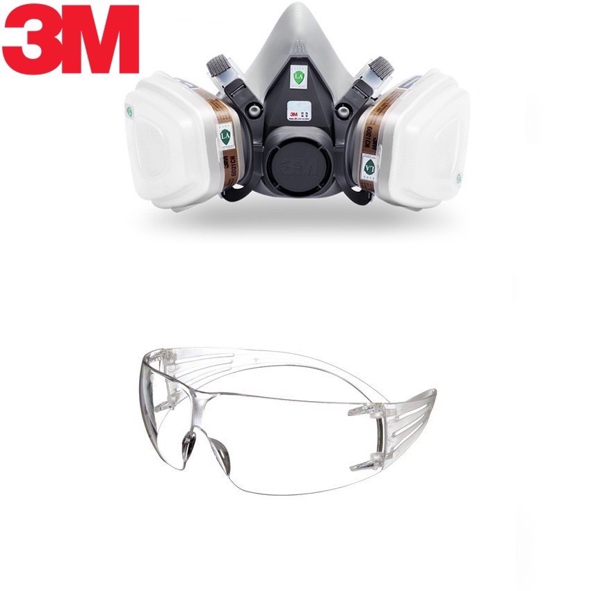 Bộ mặt nạ 3M 6200 phin lọc cao cấp 3M 6001 made in korea dùng phun thuốc sâu, lọc độc, lọc hoá chất độc hại