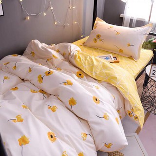 Bộ chăn ga gối 4 món POLLY COTTON hoa vàng Hàn Quốc cute