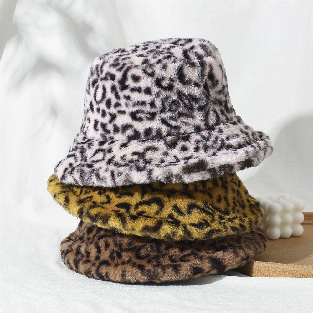 Mũ Bucket WMES15H Phủ Lông Mềm Mại Họa Tiết Da Báo Thời Trang Mùa Đông Cho Nữ