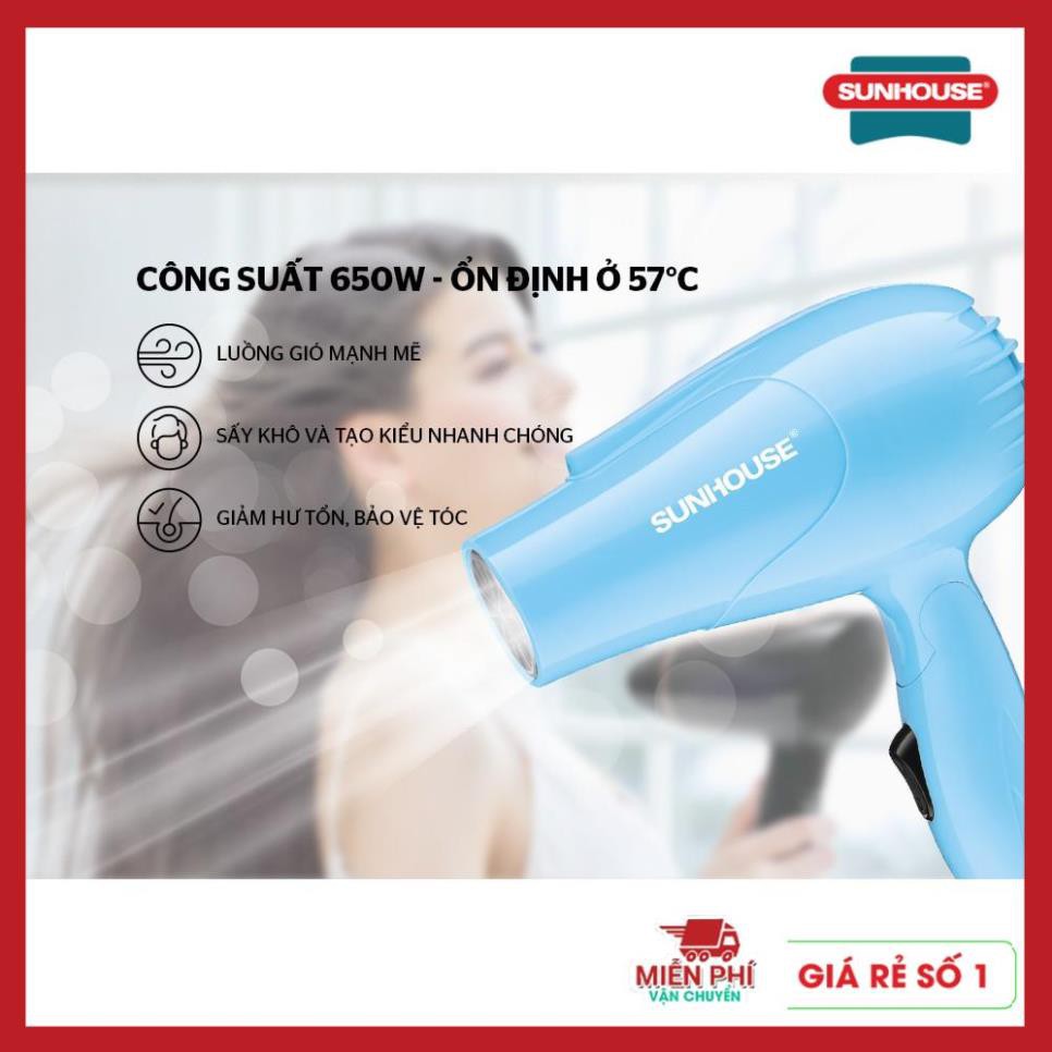 Máy sấy tóc Sunhouse SHD2305, máy sấy công suất 650w, chế độ gió mạnh mẽ, tự động ngắt khi quá tải.