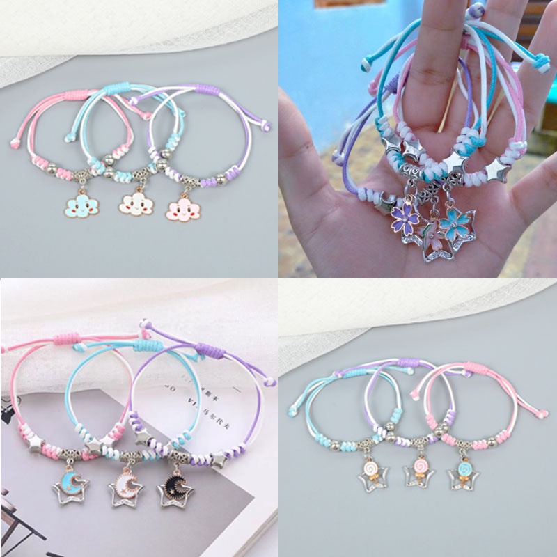 Bộ 3 Vòng Tay Dây Bện Mặt Trăng Đám Mây May Mắn Dễ Thương Phong Cách Hàn Quốc Làm Quà Tặng Cho Bạn Thân / Bạn
