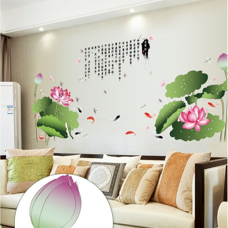 Decal dán tường ao sen cá chép 3 ( 2m*1m8)