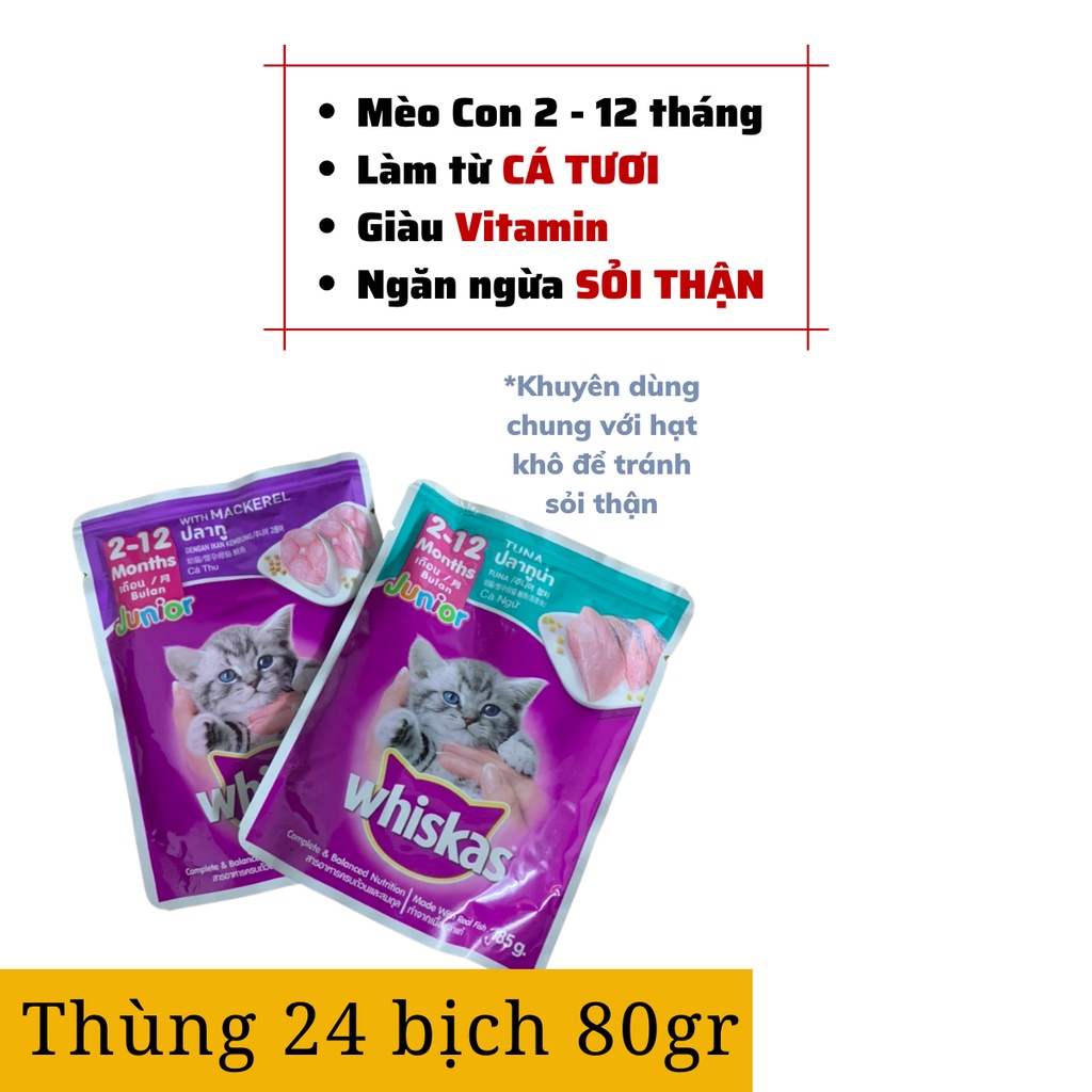 [Chính hãng][Hỏa tốc]Pate Cho Mèo Con Whiskas Junior Thùng 24 gói 80g