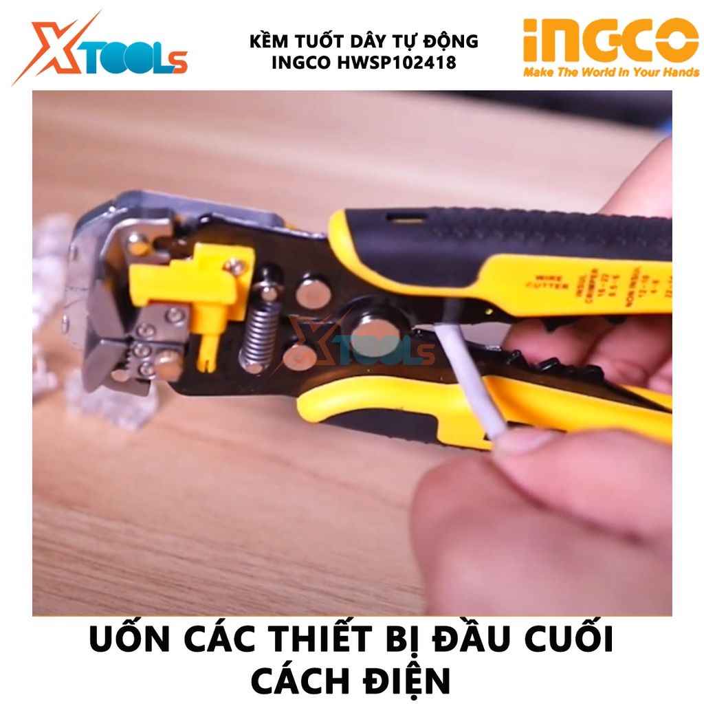 Kềm tước dây điện tự đa năng Ingco HWSP102418 | kìm đồ nghề đa năng 3 trong 1 tước, cắt và bấm cos, kìm chức năng cắt dâ