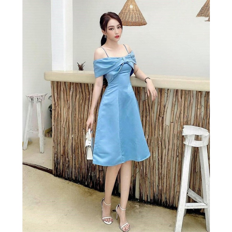 Đầm dự tiệc rớt vai hai dây chất lụa taffeta sang trọng TRIPBLE T DRESS - size M/L - MS179V