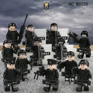 Minifigures Xếp Hình Lắp Ráp Quân Đội Cảnh Sát Swat Combo 12 Lính Kèm Trang Bị M8029