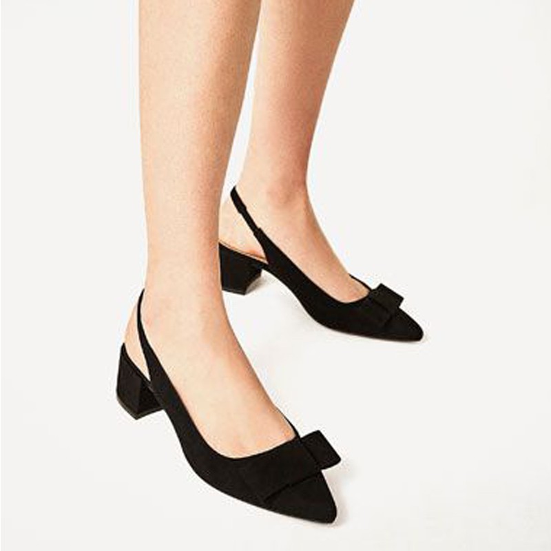 Giày mules nơ mũi nhọn gót vuông 3cm