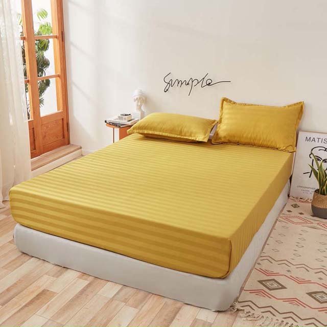 [Video] Bộ ga gối cotton kẻ sọc 3f LIDACO chuyên dùng khách sạn, homestay - Vàng